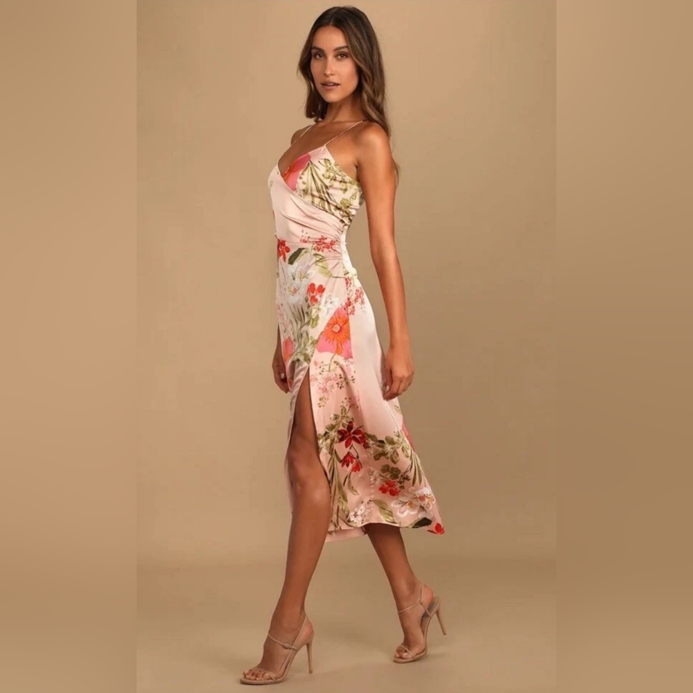 Lulus Remarkable Entrance Floral Print Satin Dress Spring Size Large Pink NWT - Picture 3 of 13